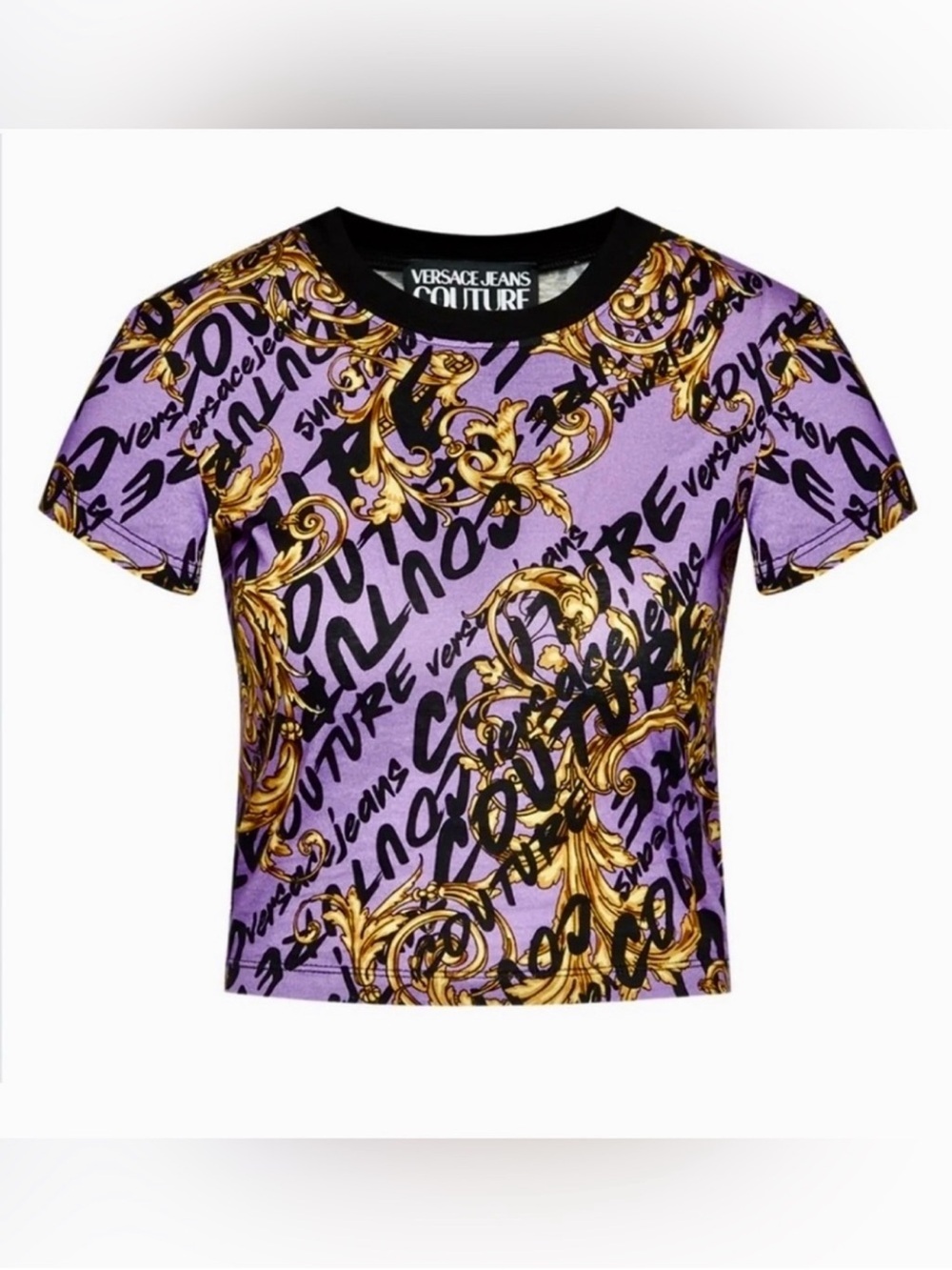 Versace Jeans Couture Purple Baroque Graffiti Crop T-Shirt / small